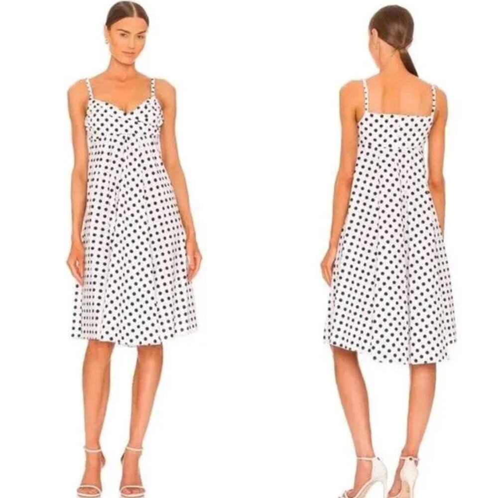 Caroline‎ Constas Phoebe White Black Polka Dot Print Empire Midi Dress